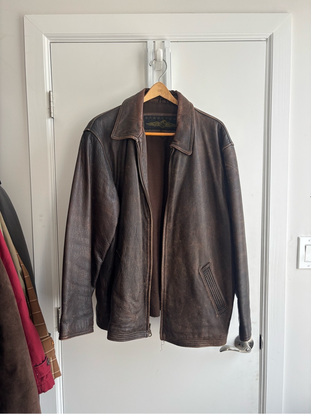 Structure Men's Dark Brown Leather Bomber Jacket